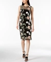 CALVIN KLEIN PETITE FLORAL EMBROIDERED MESH DRESS
