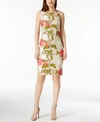 Calvin Klein Embroidered Mesh Dress, Regular & Petite Sizes In Coral/white/khaki