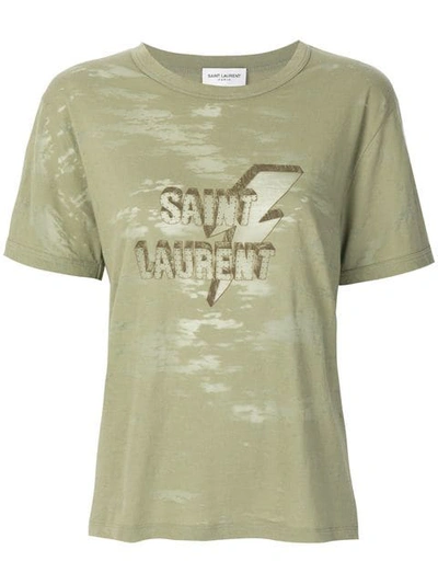 Saint Laurent T-shirt Mit Logo-print In Green