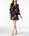 VINCE CAMUTO PRINTED RUFFLE TIERED-SLEEVE DRESS