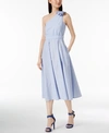 CALVIN KLEIN COTTON STRIPED ONE-SHOULDER MIDI DRESS