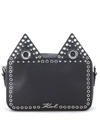 KARL LAGERFELD BLACK LEATHER SHOULDER BAG WITH CAT EARS AND STUBS.,10539576