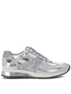 MICHAEL KORS ALLIE SILVER LEATHER AND GLITTER SNEAKER,10539533