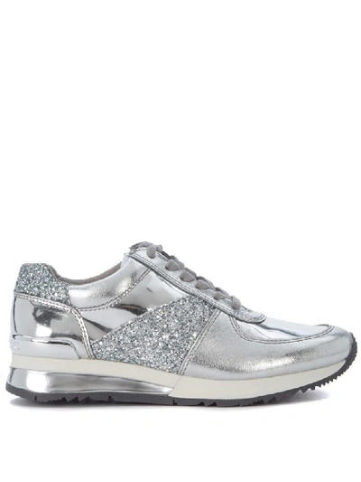 Michael Kors Allie Silver Leather And Glitter Trainer In Argento