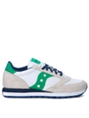 SAUCONY JAZZ BEIGE, WHITE AND GREEN LEATHER AND NYLON SNEAKERS,10539583