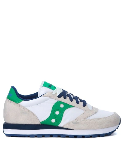 Saucony Jazz Beige, White And Green Leather And Nylon Trainers In Bianco
