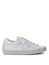 PHILIPPE MODEL PARIS WHITE LEATHER AND GLITTER SNEAKER,10539699