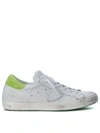 PHILIPPE MODEL PARIS WHITE AND FLUO GREEN LEATHER SNEAKERS,10539711