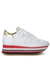 PHILIPPE MODEL EIFFEL WHITE AND GOLDEN LEATHER SNEAKER,10539725