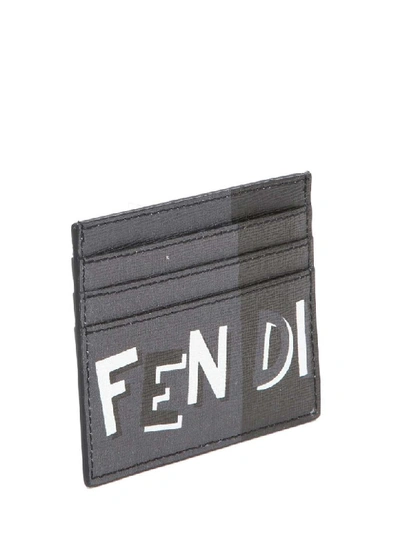Fendi Black Leather Card Holder With Logo In Asphalt