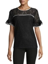 KARL LAGERFELD Lace Bell-Sleeve Top,0400097212630