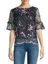 NANETTE LEPORE EMBROIDERED RUFFLE TOP,0400097785028