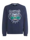 KENZO BLUE INK TIGER FLEECE WITH EMBOIDERY,10539736