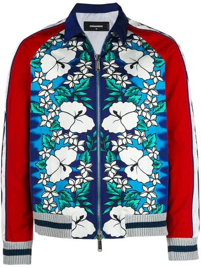 Dsquared2 Floral Printed Nylon Bomber Jacket In Blue