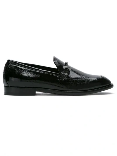 Jimmy Choo Marti/f Black Crushed Patent Loafers With Crystal Piece