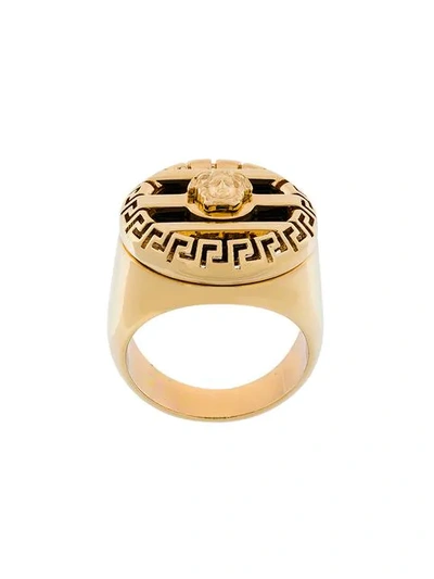 Versace 3d Greek Key Medusa Ring In Metallic