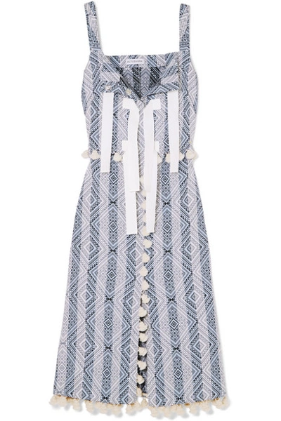 Altuzarra Villette Grosgrain-trimmed Tasseled Cotton-blend Jacquard Midi Dress In Sky Blue