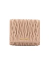 Miu Miu Matelassé Mini Wallet In Nude & Neutrals