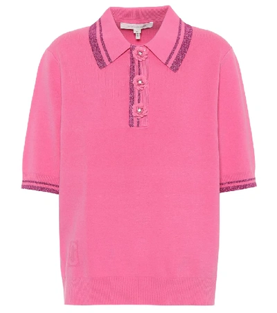 Marc Jacobs Metallic Stripe Polo Shirt In Pink