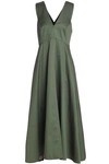 TIBI WOMAN COTTON-POPLIN FLARED MAXI DRESS ARMY GREEN,GB 13331180551919355