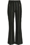 NINA RICCI WOMAN STRIPED COTTON AND SILK-BLEND FLARED PANTS ARMY GREEN,US 7789028783971790