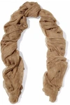 BRUNELLO CUCINELLI WOMAN FRAYED PRINTED CASHMERE-GAUZE SCARF LIGHT BROWN,GB 7789028784086460