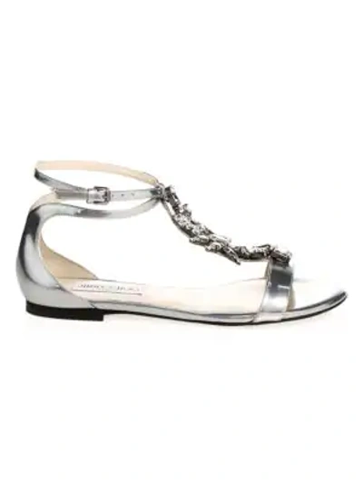Jimmy Choo Women's Averie Embellished Leather T-strap Sandals In Silver/silver