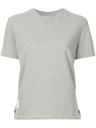 Thom Browne Light Grey Classic Cotton Pique Relaxed Fit Center Back Stripe Short Sleeve Tee