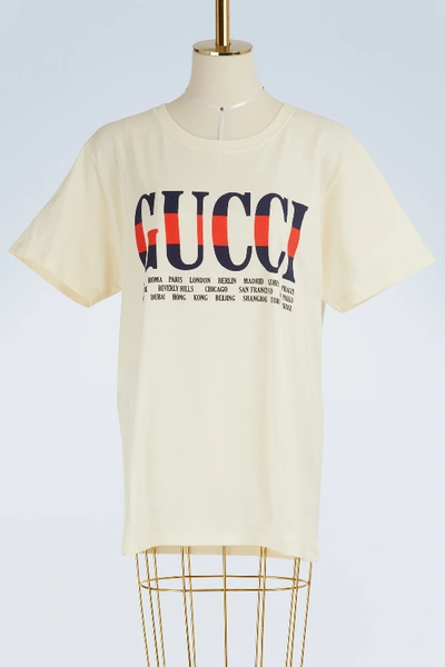 Gucci Logo Short Sleeve Cotton Sweatshirt In Ivory