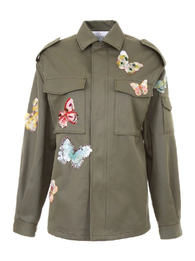 Valentino Butterfly Cotton Gabardine Field Jacket In Greenverde