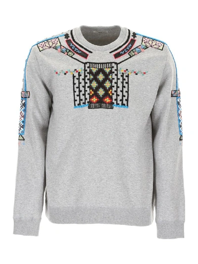 Valentino Sweatshirt With Ethnic Embroidery In Grigio Melange (grey)