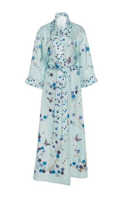 Moda Operandi X De Gournay Exclusive Printed Silk Robe In Blue