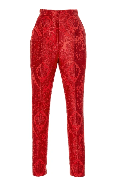 Dolce & Gabbana Crown Jacquard Slim Pants In Red