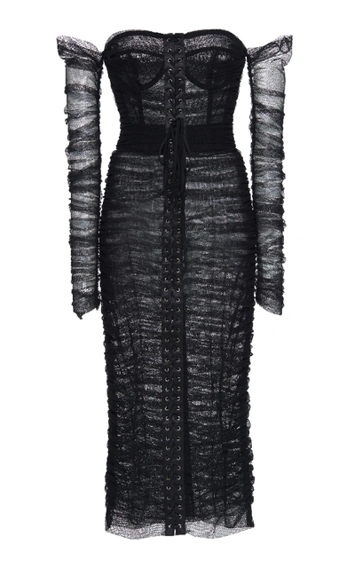 Dolce & Gabbana Ruched Off The Shoulder Dress In Black