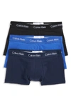 Calvin Klein 3-pack Stretch Cotton Low Rise Trunks In Black/ Blue Shadow/ Cobalt