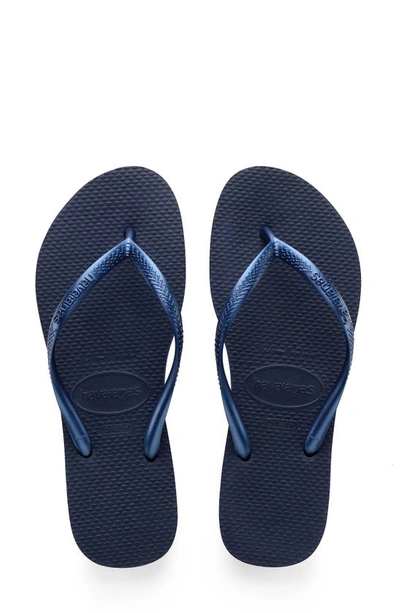 Havaianas Slim Flip Flop In Navy Blue/ Blue