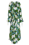 Diane Von Furstenberg Long-sleeve Floral Cinch Maxi Dress In Green