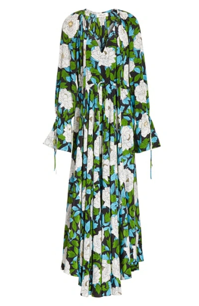 Diane Von Furstenberg Long-sleeve Floral Cinch Maxi Dress In Green
