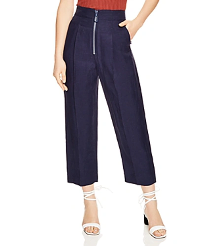 Sandro Hedwige Cropped Straight-leg Trousers In Blue