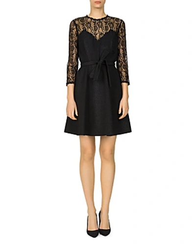 The Kooples Relief Lace-detail Crepe Dress In Bla