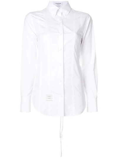 Thom Browne Lace-up Back Long Sleeve Button Down Point Collar Shirt In Solid Poplin In White