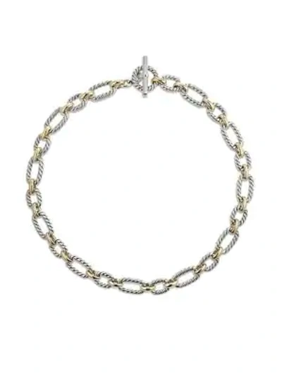 David Yurman Cushion Chain Link Necklace With Blue Sapphires And 18k Gold In Silver/gold