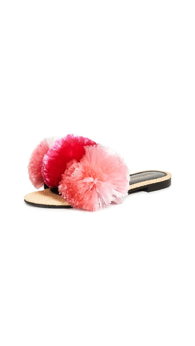 Avec Modération Bora Bora Pink Raphia Pompom Sandals