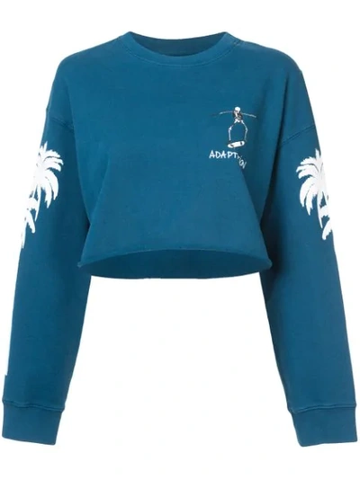 Adaptation Palm Sleeve Crop Sweatshirt In Blue