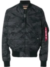 Alpha Industries Camouflage Print Bomber Jacket In Black