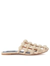 Alexander Wang Amelia Grid Studded Caged Leather Mule Flat In Beige