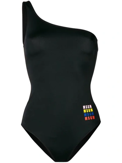 Msgm Asymmetric Logo Swimsuit In Black