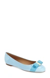 Ferragamo Varina Patent Leather Ballerina Flats In Pale Blue