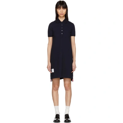 Thom Browne Navy A-line Polo Dress In Blue