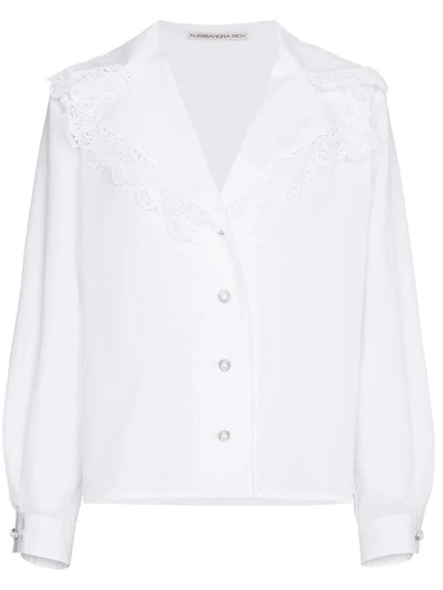 Alessandra Rich Lace-trimmed Cotton-poplin Shirt In White